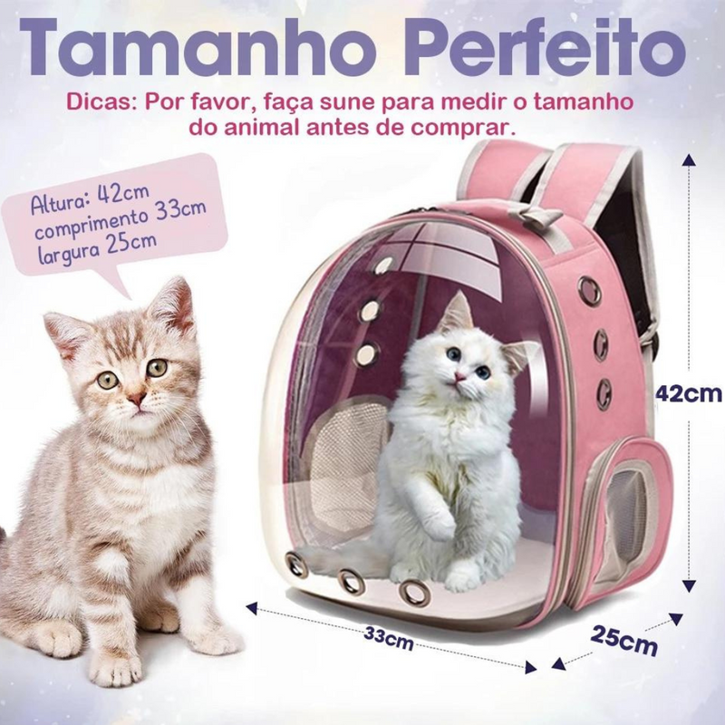 Mochila para transporte de PETS | Com visão panorâmica e respiradores