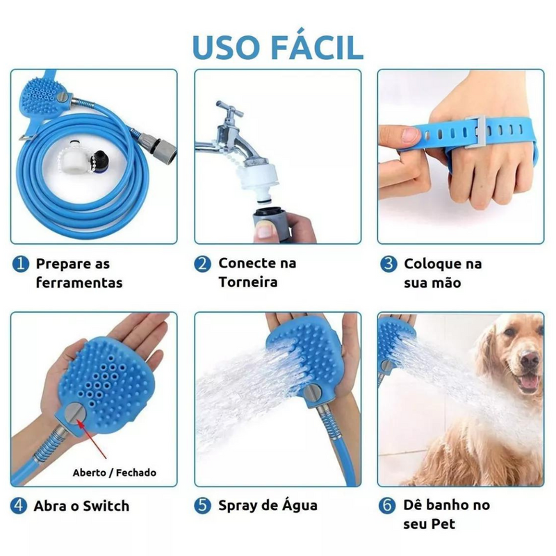 Escova de banho com mangueira para pets | A hora do banho nunca foi tão divertida