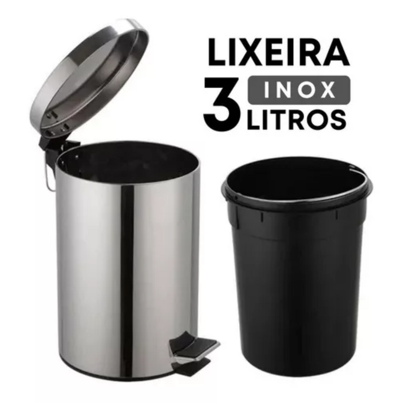 Lixeira de aço inox com pedal e cesto removível | 3 Litros