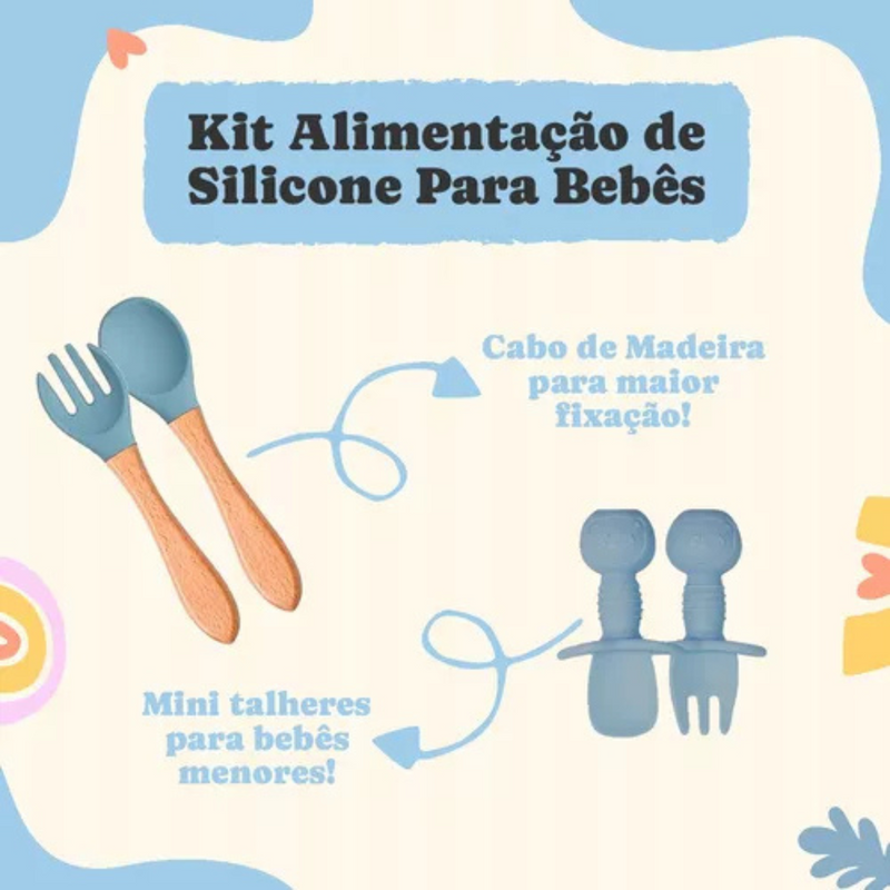 Kit introdução alimentar bebê 8 peças em silicone premium | Azul escuro