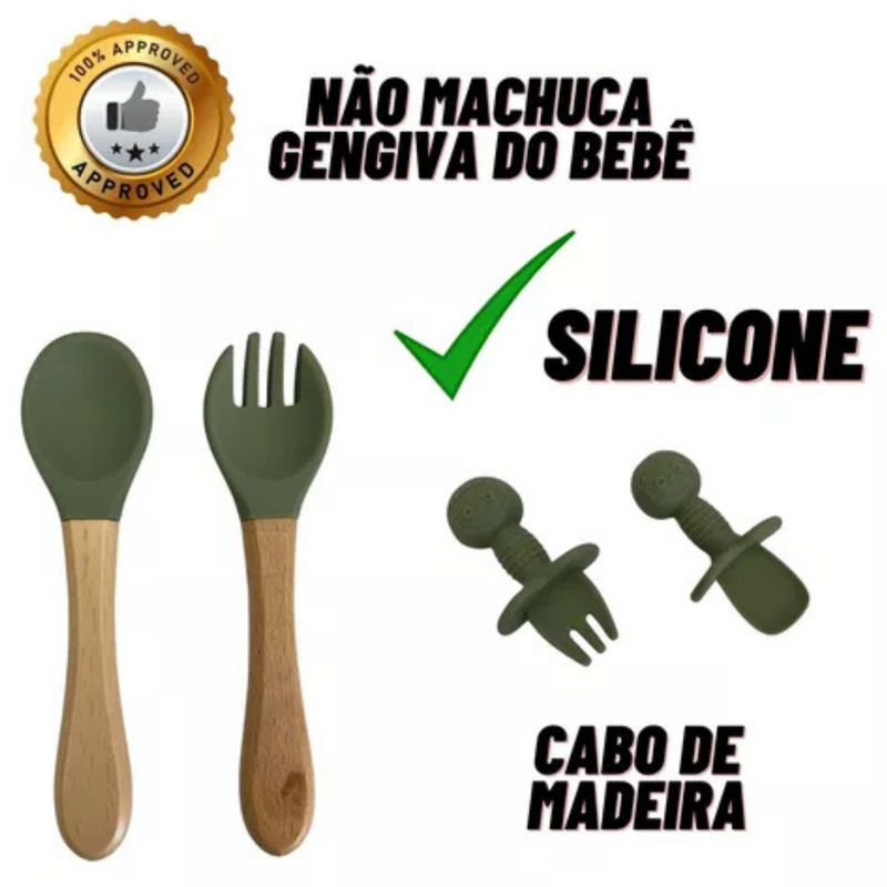 Kit introdução alimentar bebê 8 peças em silicone premium | Verde escuro