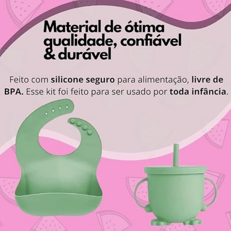 Kit introdução alimentar bebê 8 peças em silicone premium | Verde escuro