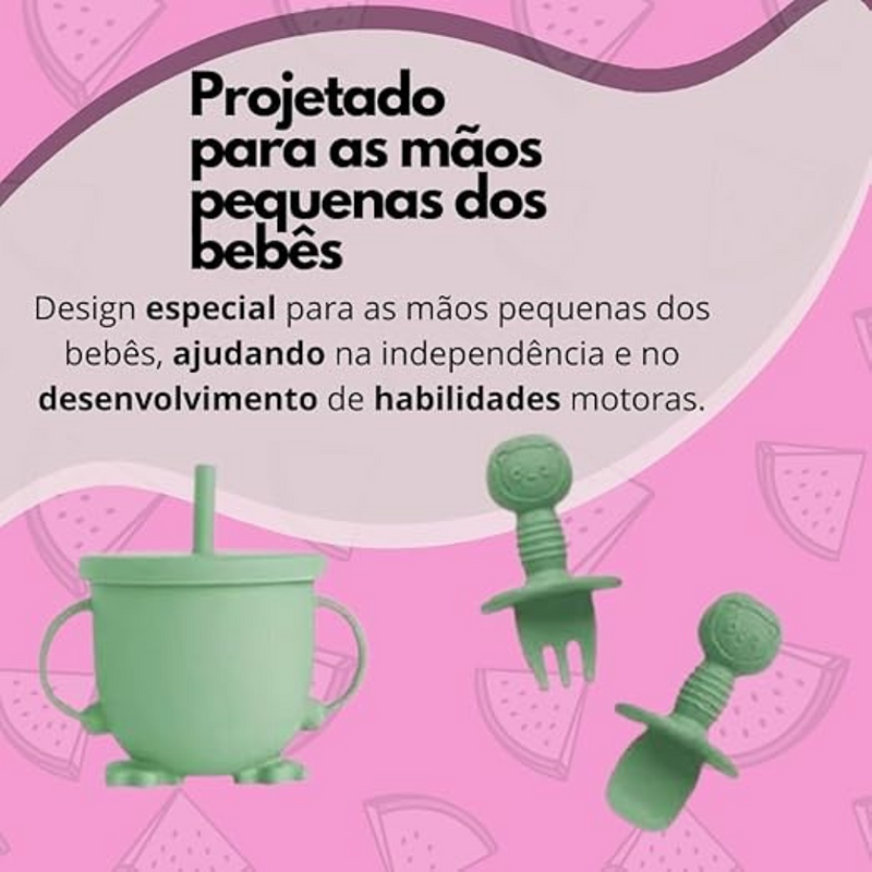 Kit introdução alimentar bebê 8 peças em silicone premium | Verde escuro