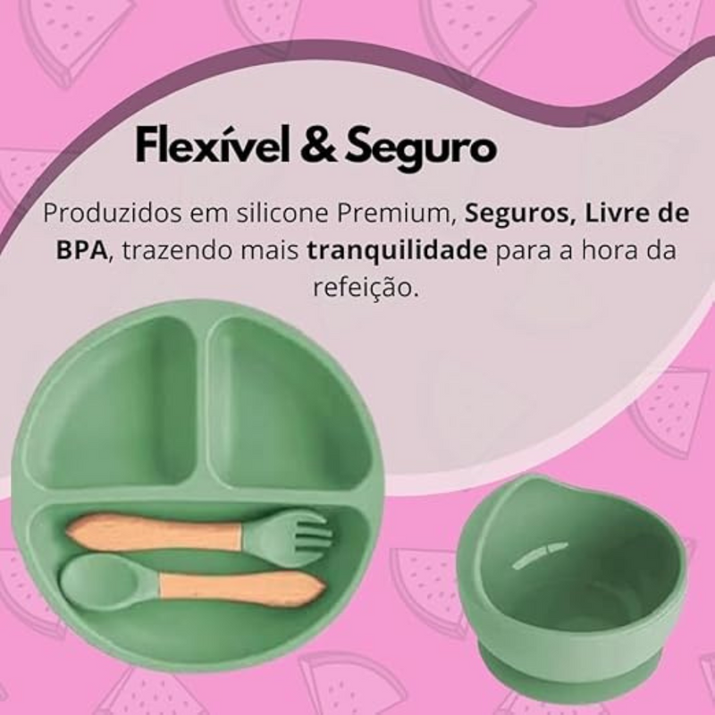 Kit introdução alimentar bebê 8 peças em silicone premium | Verde escuro