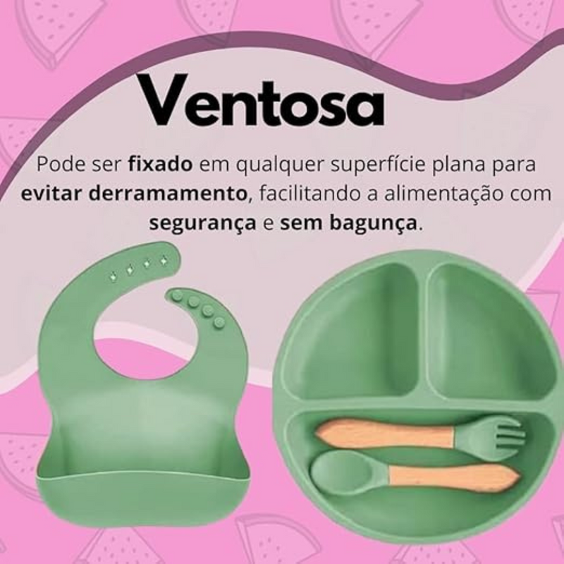 Kit introdução alimentar bebê 8 peças em silicone premium | Verde escuro