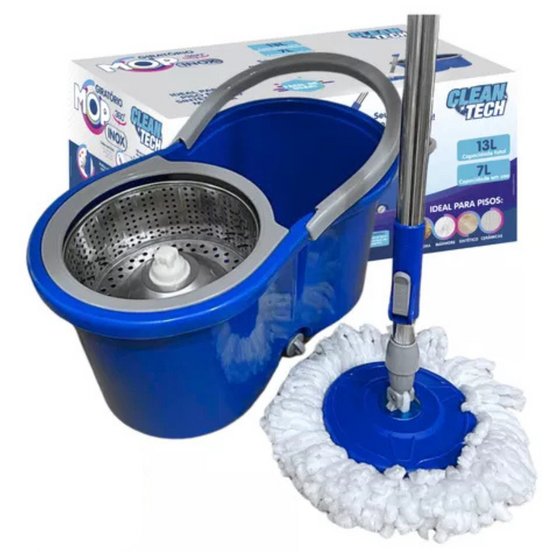 Mop giratório 360° com cesto inox 13L |  Clean tech