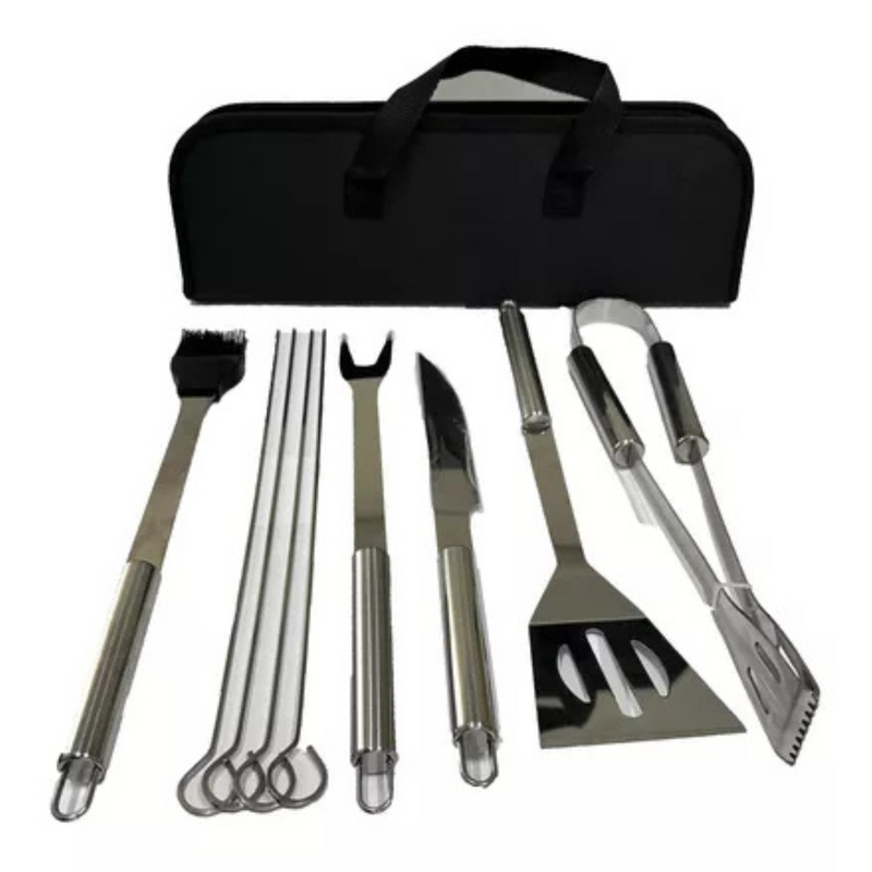 Kit profissional para churrasco com 9 peças em inox | Com maleta