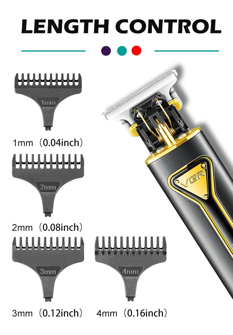 Máquina de cortar cabelo elétrica profissional VGR T9 V-009 | Sem fio recarregável com lâmina de metal