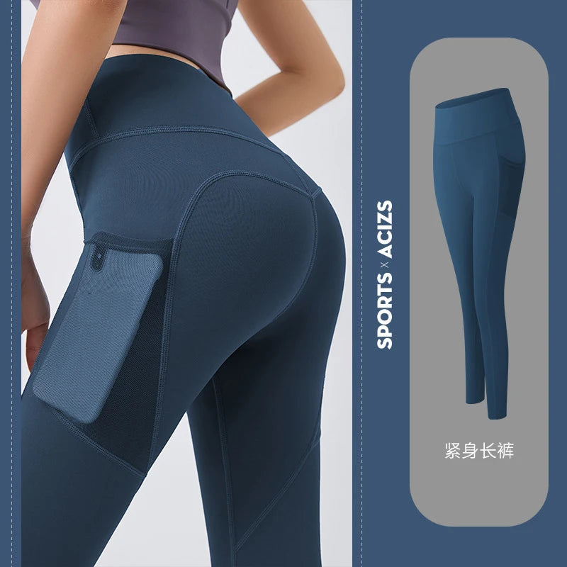 Calça legging cintura alta com bolsos | Para corrida e ioga