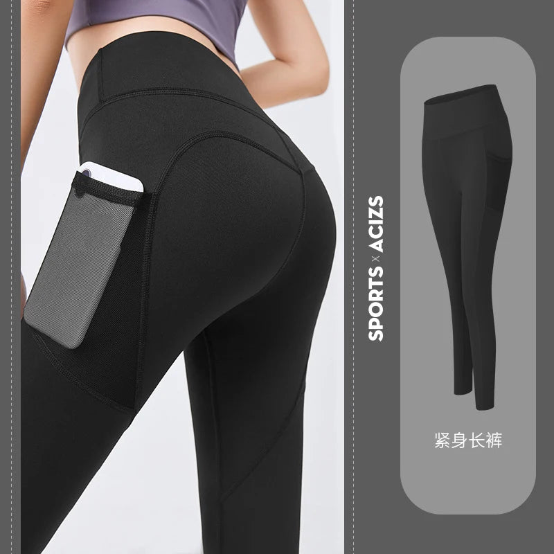 Calça legging cintura alta com bolsos | Para corrida e ioga