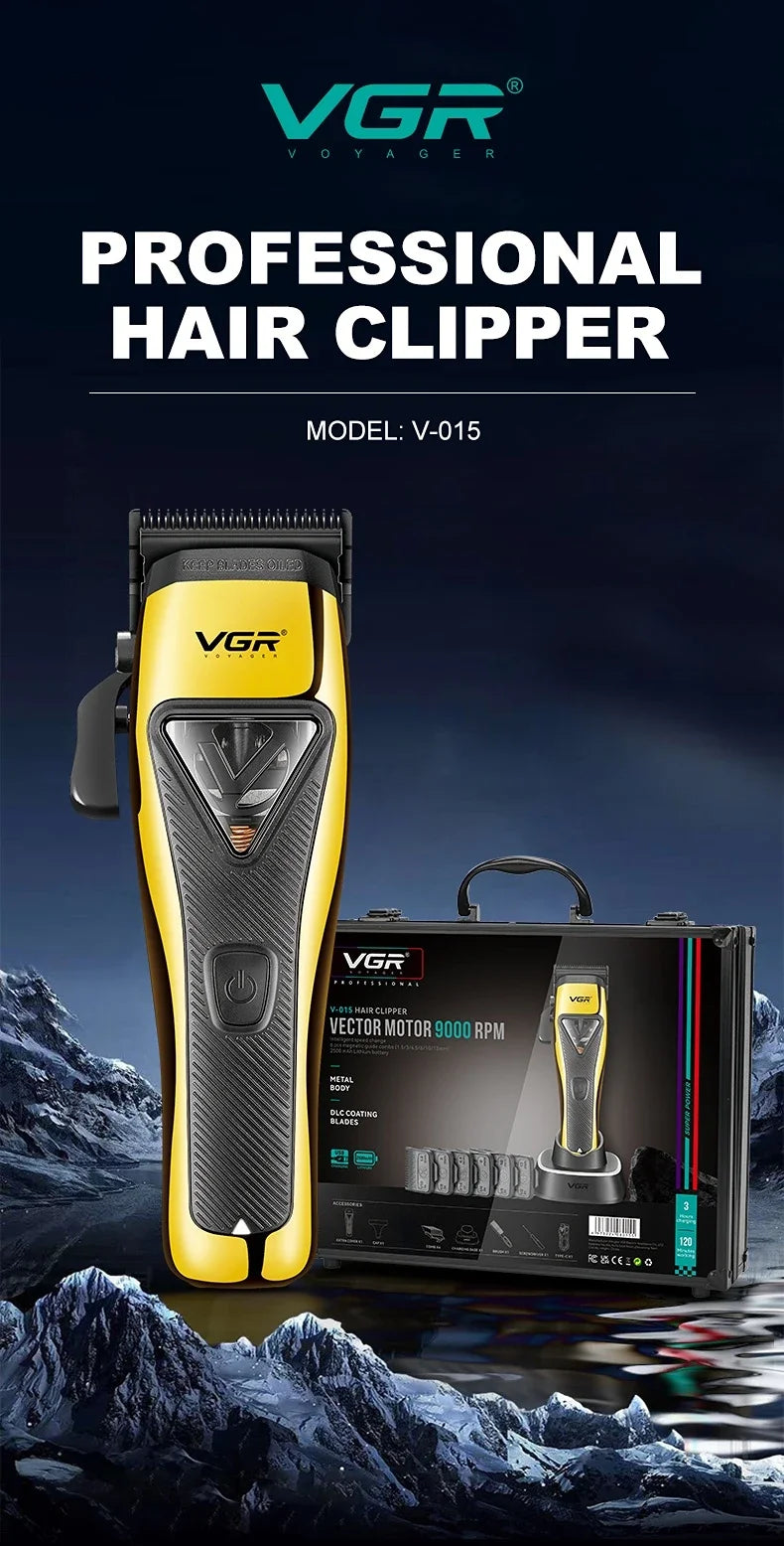 Máquina de cortar cabelo elétrica profissional VGR V-015 | Com motor vector 9000 RPM