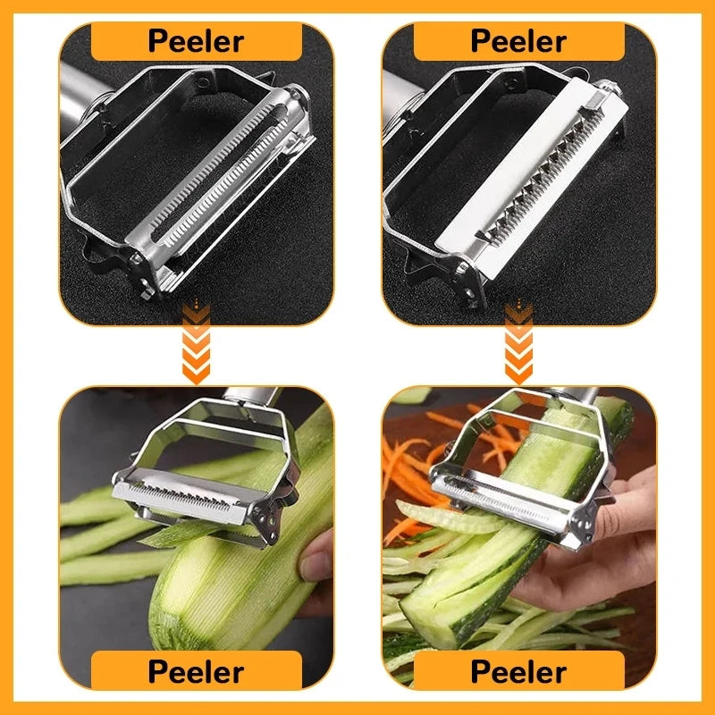 Descascador multifuncional 4 em 1 | Peeler de frutas e legumes em aço inox