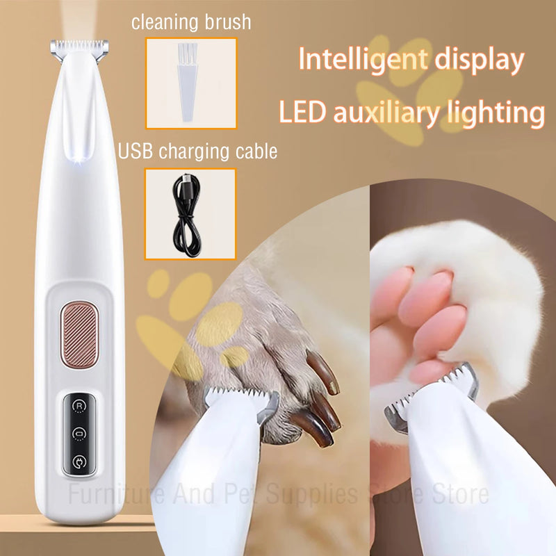 Aparador de pêlos das patas para cães | Luz LED à prova d'água e lâmina de 18mm