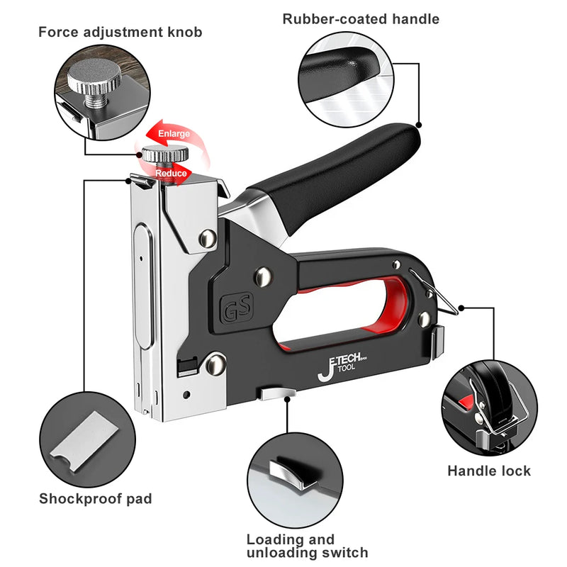 Pistola de pregos manual 4 em 1 | Grampeador de construção com 600 grampos