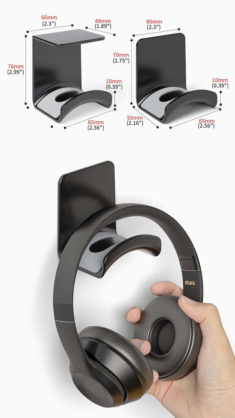 Suporte para headphone com fixação adesiva e base sólida de ABS | Barra em alumínio