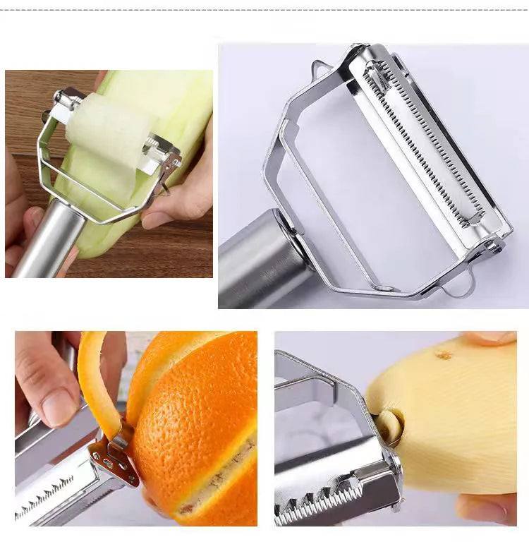 Descascador multifuncional 4 em 1 | Peeler de frutas e legumes em aço inox