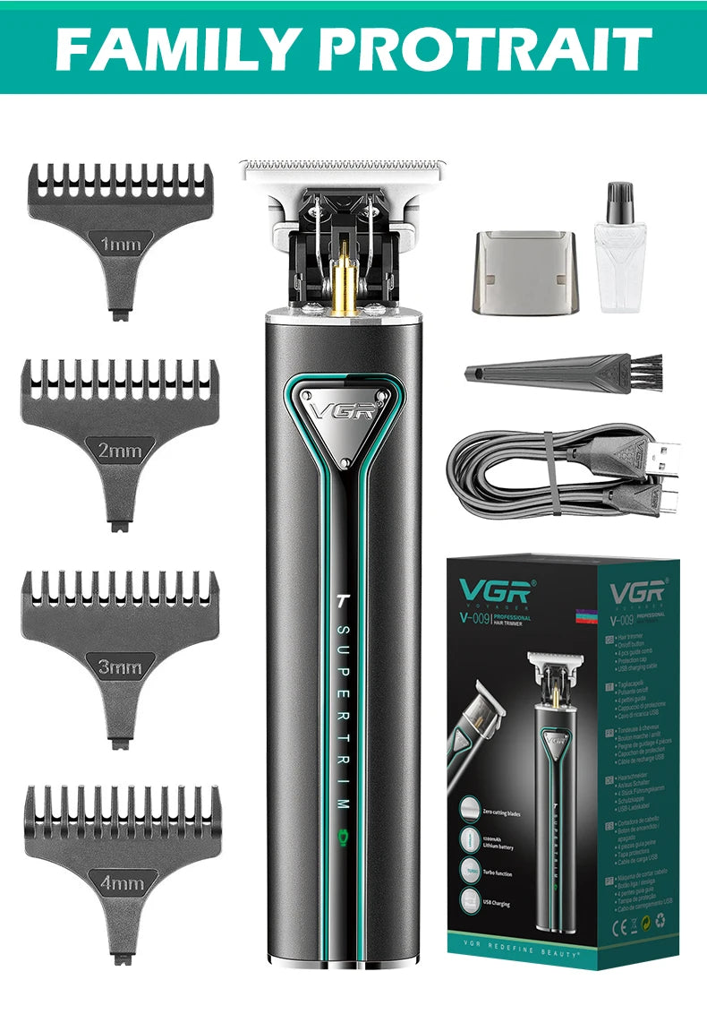 Máquina de cortar cabelo elétrica profissional VGR T9 V-009 | Sem fio recarregável com lâmina de metal