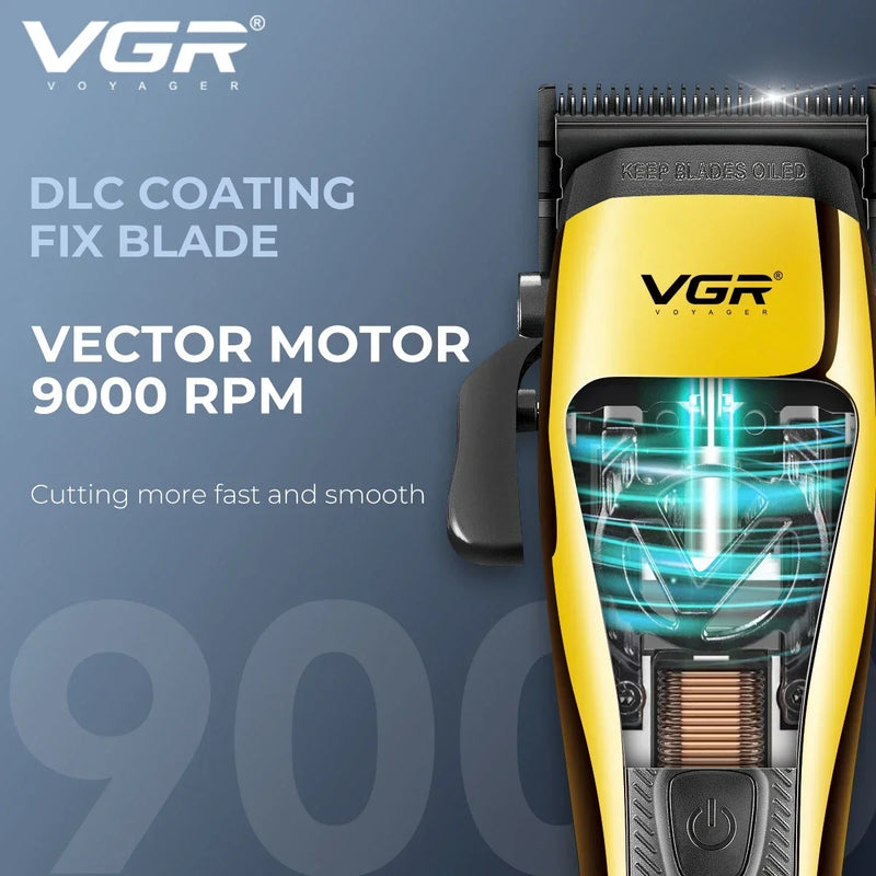 Máquina de cortar cabelo elétrica profissional VGR V-015 | Com motor vector 9000 RPM