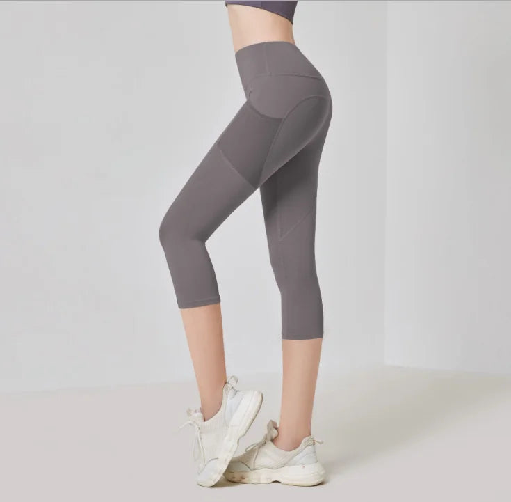 Calça legging cintura alta com bolsos | Para corrida e ioga