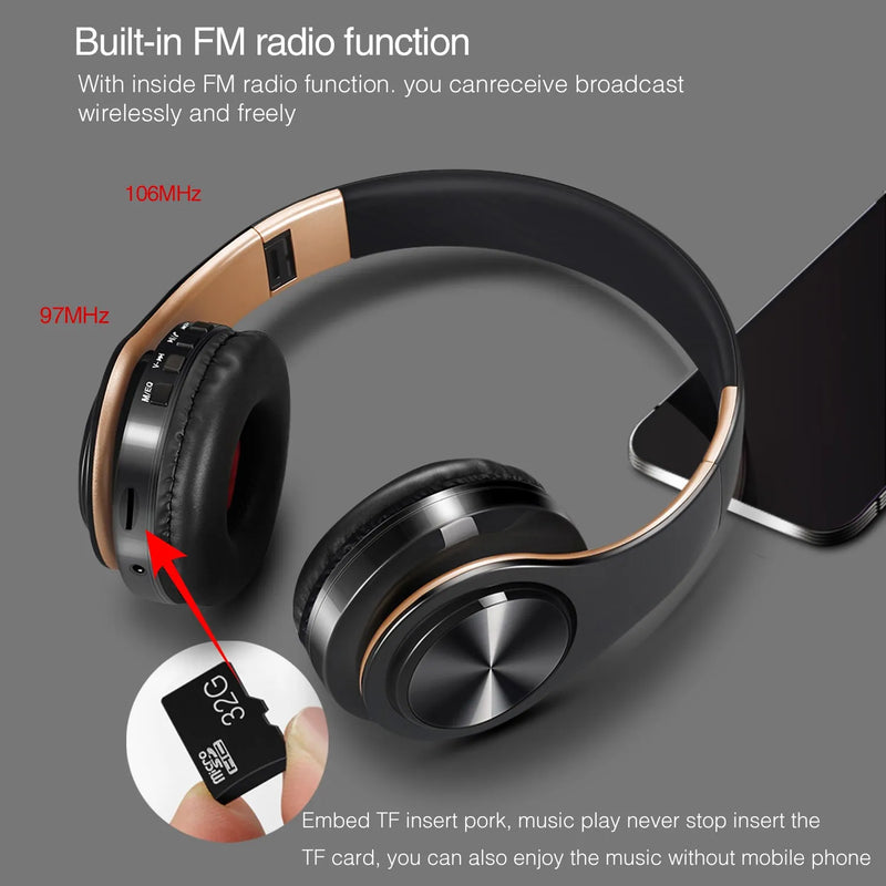 Fones de ouvido HiFi stereo bluetooth | Headphone com microfone e suporte para cartão SD