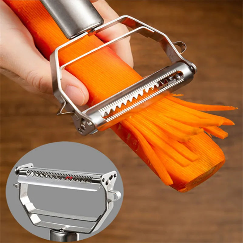 Descascador multifuncional 4 em 1 | Peeler de frutas e legumes em aço inox