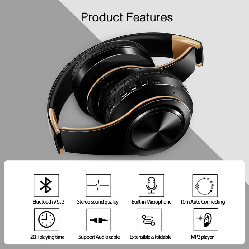 Fones de ouvido HiFi stereo bluetooth | Headphone com microfone e suporte para cartão SD