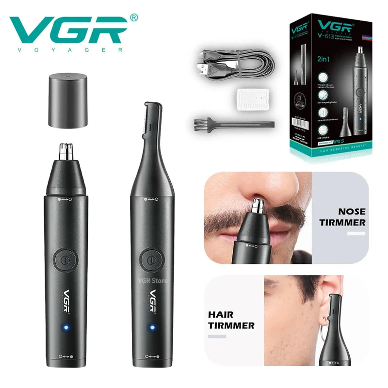 Aparador de pelos nasal elétrico profissional VGR V-613 | Recarregável e impermeável IPX5