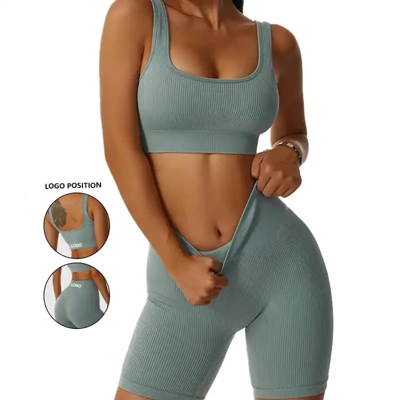 Conjunto fitness feminino confortável e elástico | Top cropped e shorts sem costura