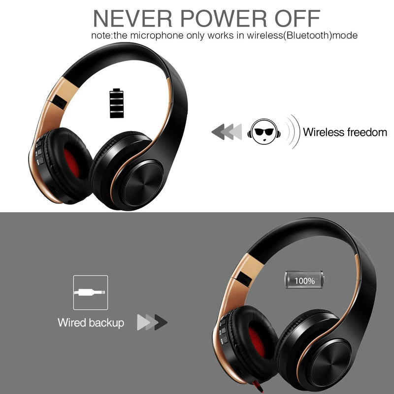 Fones de ouvido HiFi stereo bluetooth | Headphone com microfone e suporte para cartão SD