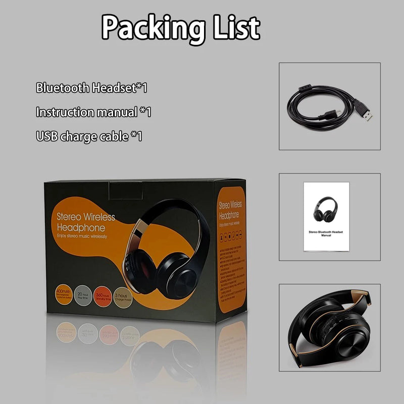 Fones de ouvido HiFi stereo bluetooth | Headphone com microfone e suporte para cartão SD