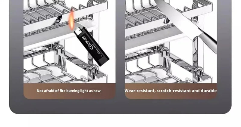 Escorredor de louça ajustável multifuncional de 2 Andares aço inoxidável | Com bandeja de drenagem para armazenamento de talheres