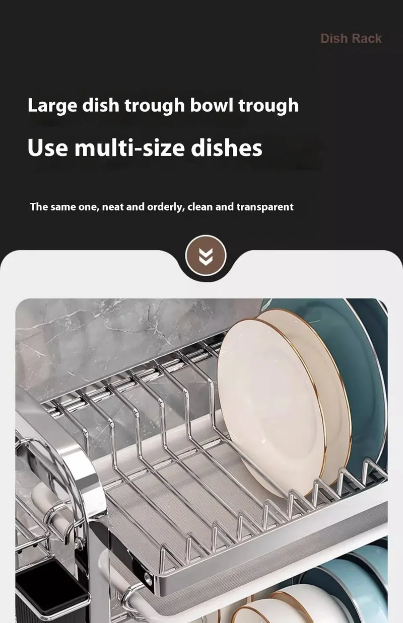 Escorredor de louça ajustável multifuncional de 2 Andares aço inoxidável | Com bandeja de drenagem para armazenamento de talheres