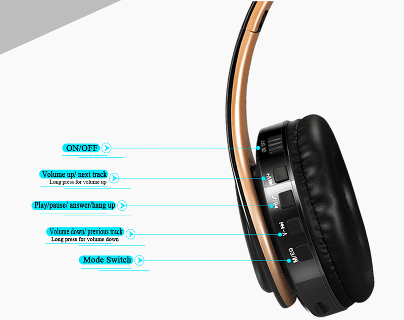 Fones de ouvido HiFi stereo bluetooth | Headphone com microfone e suporte para cartão SD