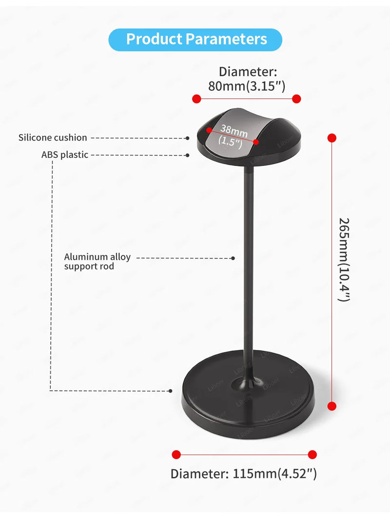 Suporte para headphone com fixação adesiva e base sólida de ABS | Barra em alumínio