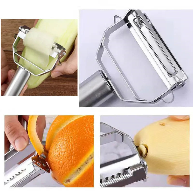 Descascador multifuncional 4 em 1 | Peeler de frutas e legumes em aço inox