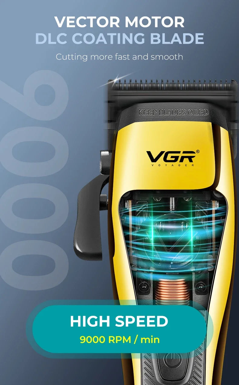 Máquina de cortar cabelo elétrica profissional VGR V-015 | Com motor vector 9000 RPM