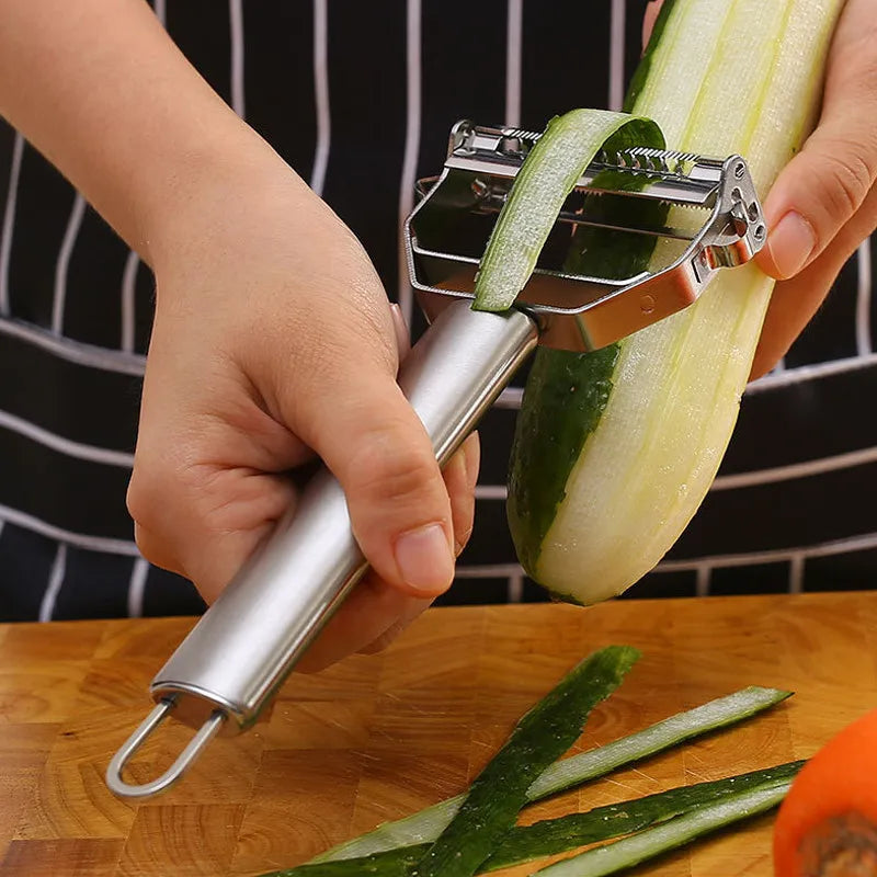 Descascador multifuncional 4 em 1 | Peeler de frutas e legumes em aço inox