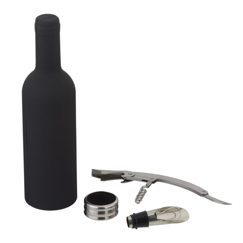 Kit abridor saca rolhas/tampa/dosador de vinho em forma de garrafa | Inox Clink