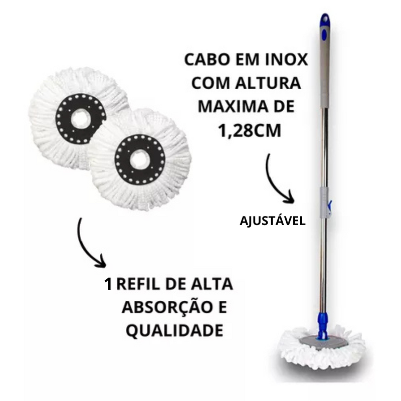 Mop giratório 360° com cesto inox 13L |  Clean tech