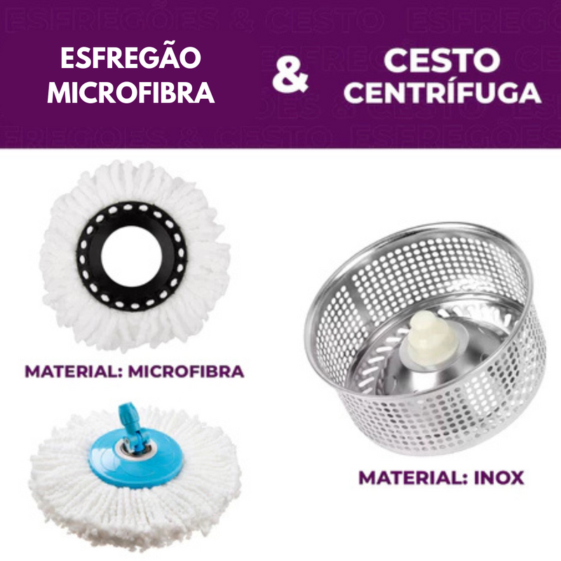 Mop giratório 360° com cesto inox 13L |  Clean tech